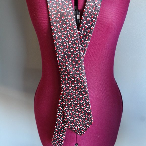 Noel Holiday Collection Necktie Black With Santa Hats And Candy Canes Christmas - Picture 1 of 5